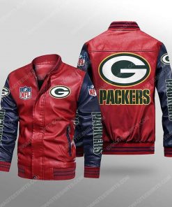Green bay packers all over print leather bomber jacket - black