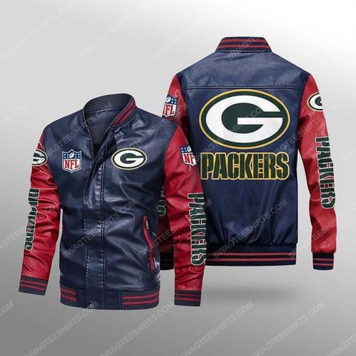 Green bay packers all over print leather bomber jacket - red