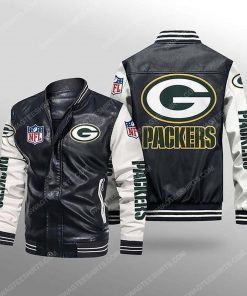 Green bay packers all over print leather bomber jacket - white