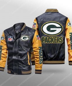 Green bay packers all over print leather bomber jacket - yellow