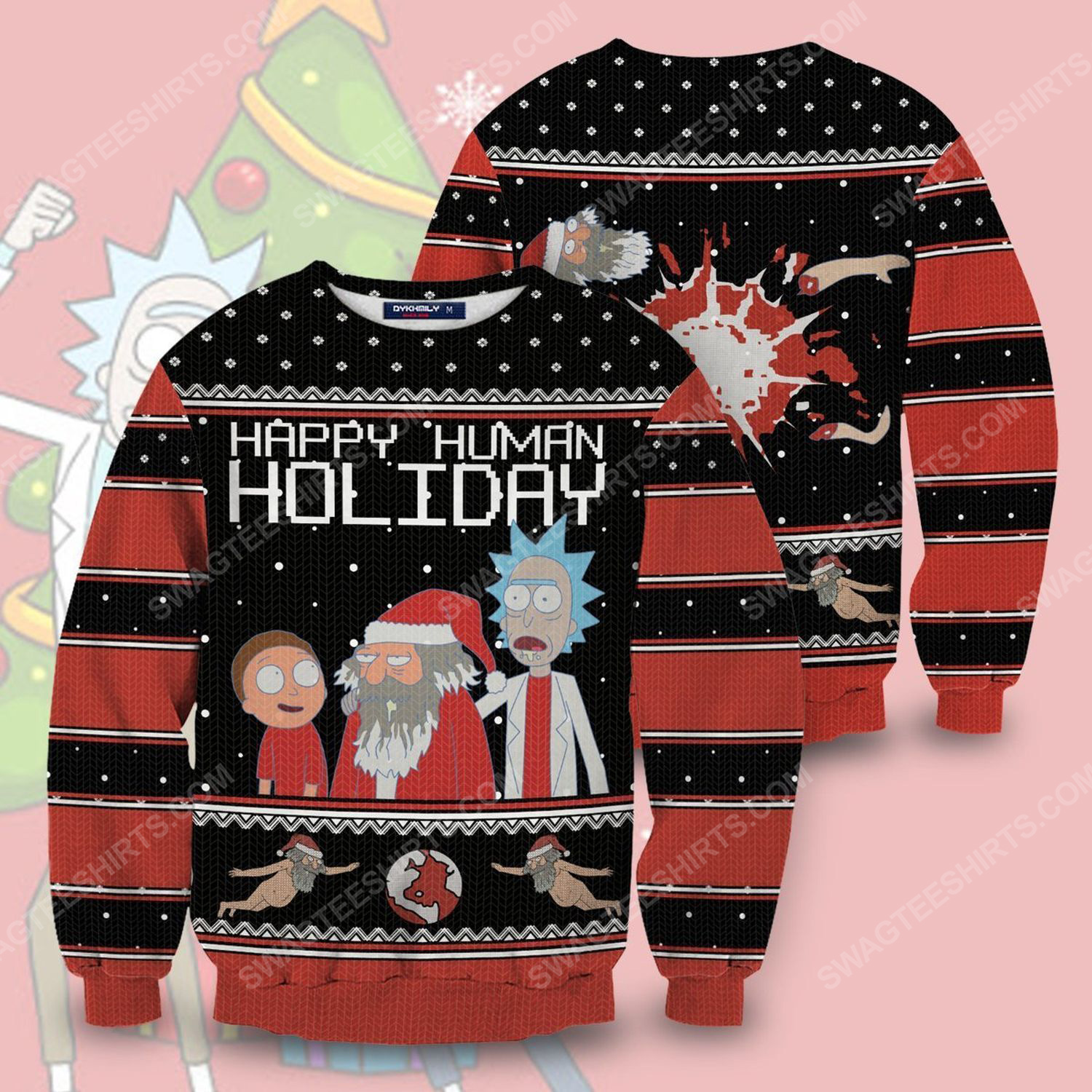 Happy human holiday rick and morty full print ugly christmas sweater 2