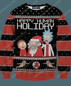 Happy human holiday rick and morty full print ugly christmas sweater 3