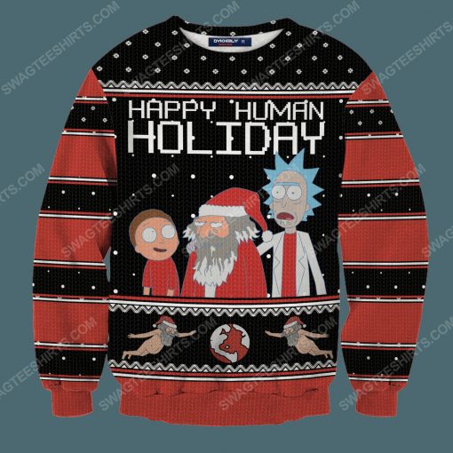 Happy human holiday rick and morty full print ugly christmas sweater 3