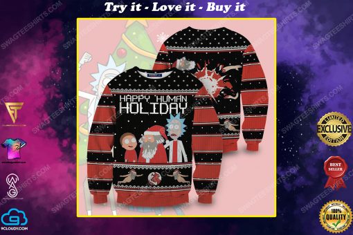 Happy human holiday rick and morty full print ugly christmas sweater