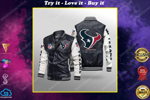 Houston texans all over print leather bomber jacket