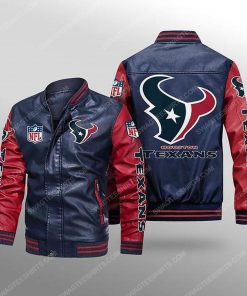 Houston texans all over print leather bomber jacket - red