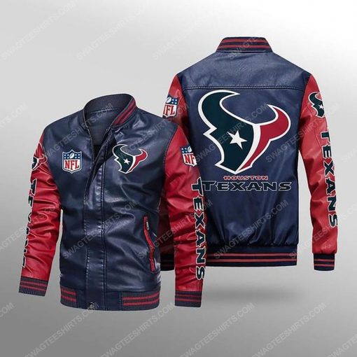 Houston texans all over print leather bomber jacket - red