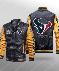 Houston texans all over print leather bomber jacket - yellow