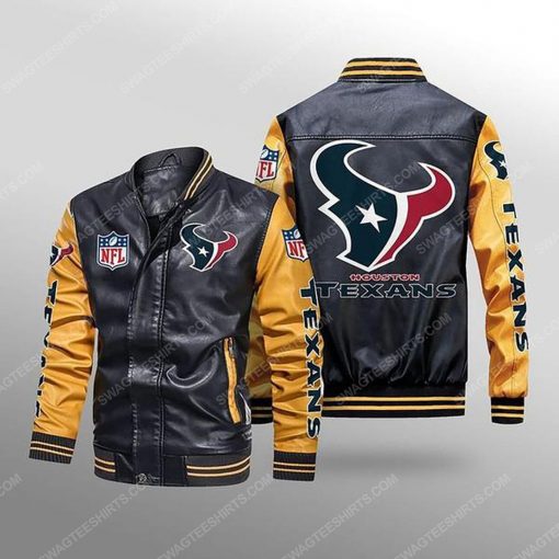 Houston texans all over print leather bomber jacket - yellow
