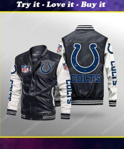 Indianapolis colts all over print leather bomber jacket