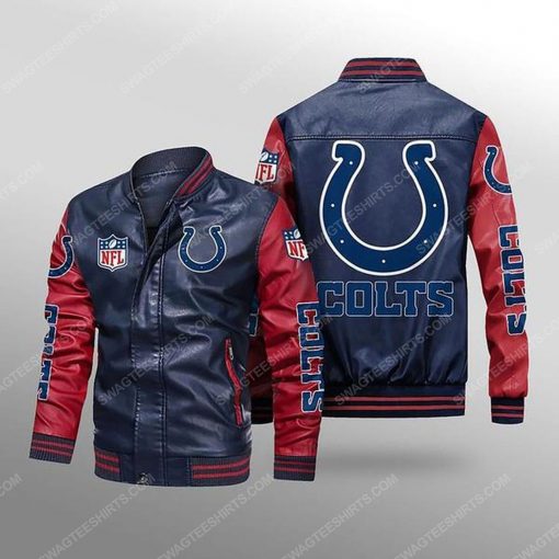 Indianapolis colts all over print leather bomber jacket - red