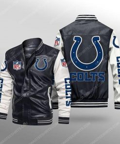 Indianapolis colts all over print leather bomber jacket - white