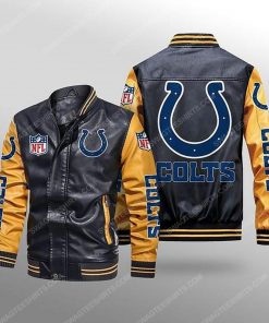 Indianapolis colts all over print leather bomber jacket - yellow