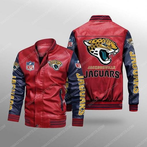 Jacksonville jaguars all over print leather bomber jacket - black