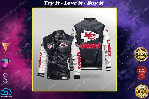 Kansas city chiefs all over print leather bomber jacket