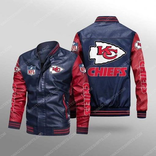 Kansas city chiefs all over print leather bomber jacket - red