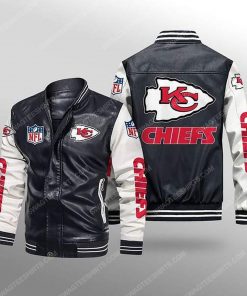 Kansas city chiefs all over print leather bomber jacket - white