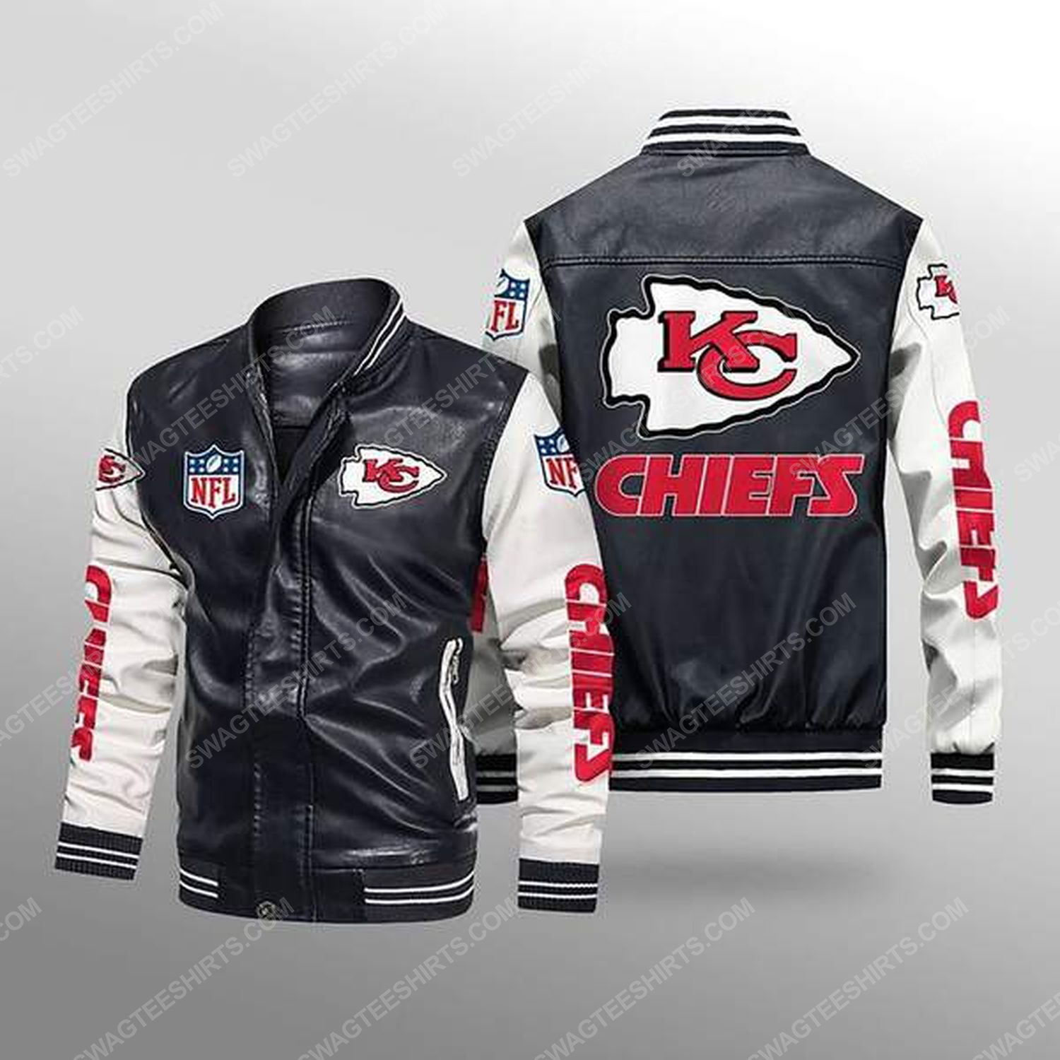 Kansas city chiefs all over print leather bomber jacket - white