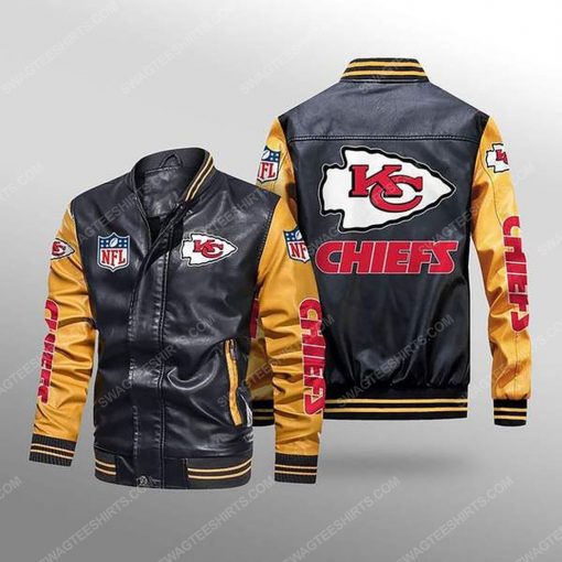 Kansas city chiefs all over print leather bomber jacket - yellow
