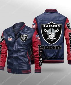 Las vegas raiders all over print leather bomber jacket - red