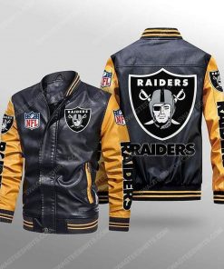 Las vegas raiders all over print leather bomber jacket - yellow