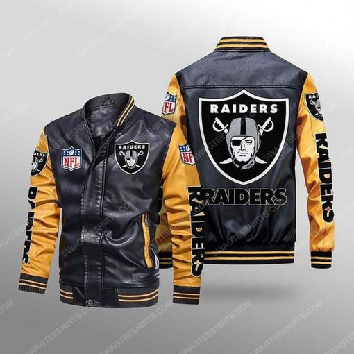 Las vegas raiders all over print leather bomber jacket - yellow