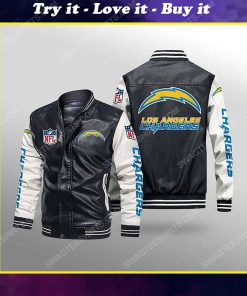 Los angeles chargers all over print leather bomber jacket