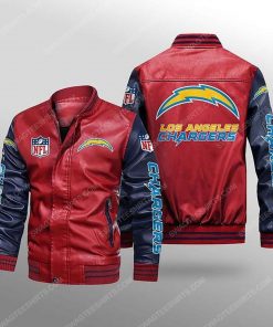 Los angeles chargers all over print leather bomber jacket - black