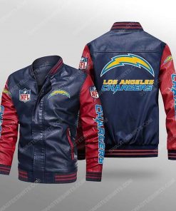 Los angeles chargers all over print leather bomber jacket - red