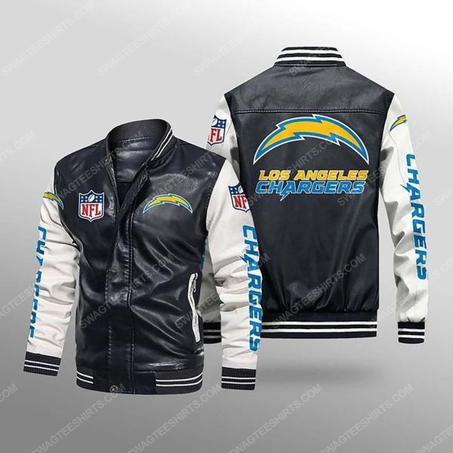 Los angeles chargers all over print leather bomber jacket - white