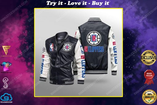Los angeles clippers all over print leather bomber jacket
