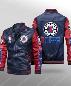 Los angeles clippers all over print leather bomber jacket - red