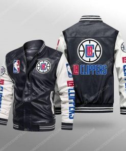 Los angeles clippers all over print leather bomber jacket - white