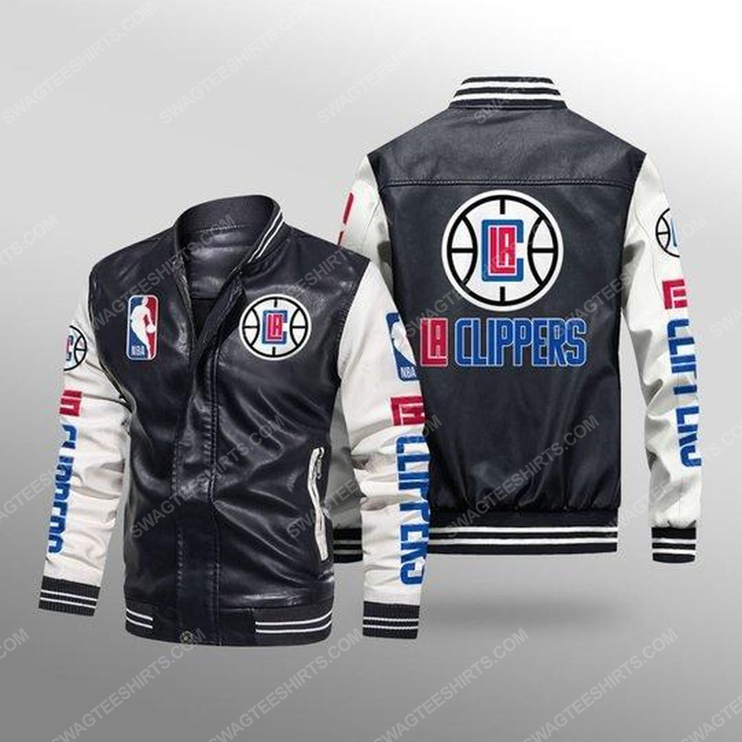Los angeles clippers all over print leather bomber jacket - white