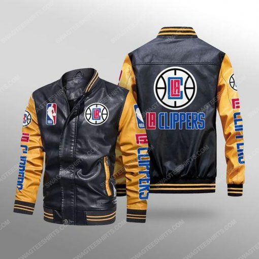 Los angeles clippers all over print leather bomber jacket - yellow
