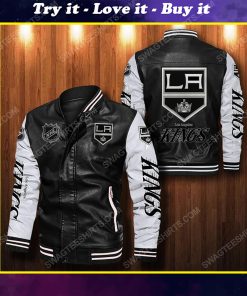 Los angeles kings all over print leather bomber jacket