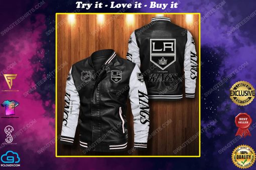 Los angeles kings all over print leather bomber jacket