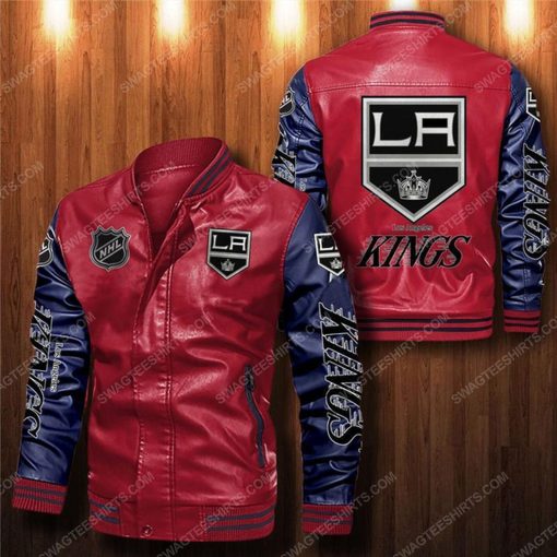 Los angeles kings all over print leather bomber jacket - black
