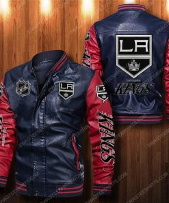 Los angeles kings all over print leather bomber jacket - red