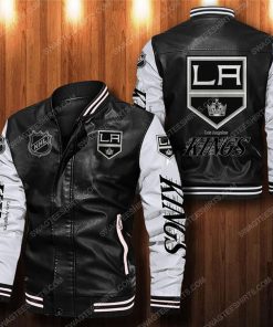 Los angeles kings all over print leather bomber jacket - white