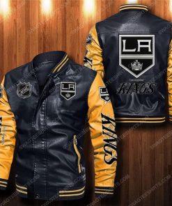 Los angeles kings all over print leather bomber jacket - yellow