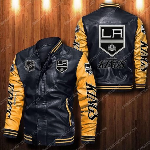 Los angeles kings all over print leather bomber jacket - yellow