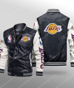Los angeles lakers all over print leather bomber jacket - white