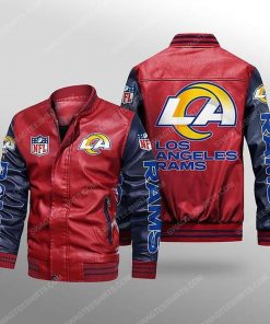 Los angeles rams all over print leather bomber jacket - black