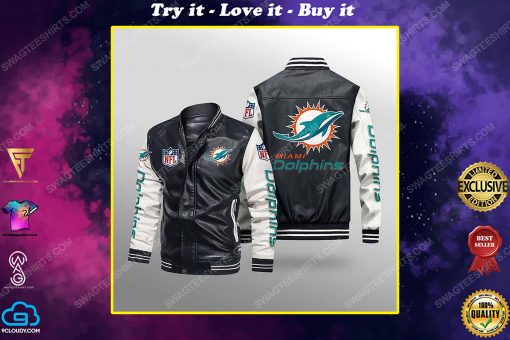 Miami dolphins all over print leather bomber jacket