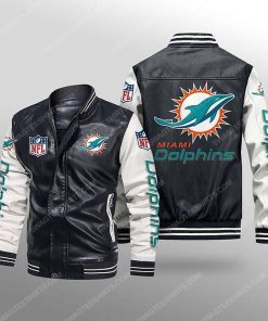 Miami dolphins all over print leather bomber jacket - white