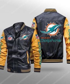 Miami dolphins all over print leather bomber jacket - yellow
