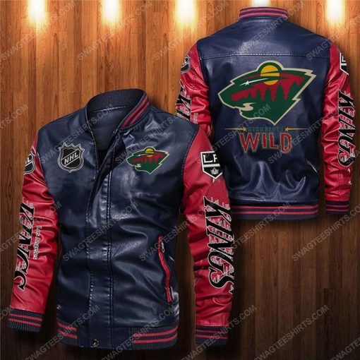 Minnesota wild all over print leather bomber jacket - red