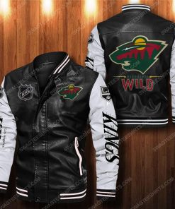 Minnesota wild all over print leather bomber jacket - white