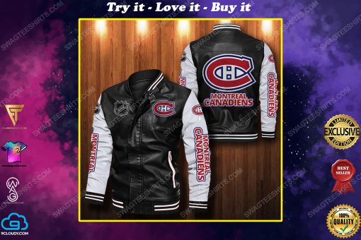 Montreal canadiens all over print leather bomber jacket